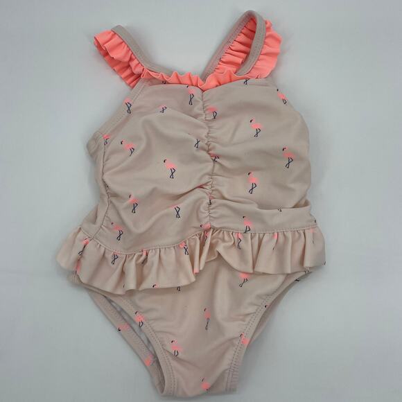 JANIE and JACK Swimsuit 1 Piece Baby Size 6-12 Months Flamingo Ruffle Pink
